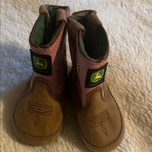 John Deere Kids Tan and Pink Boots